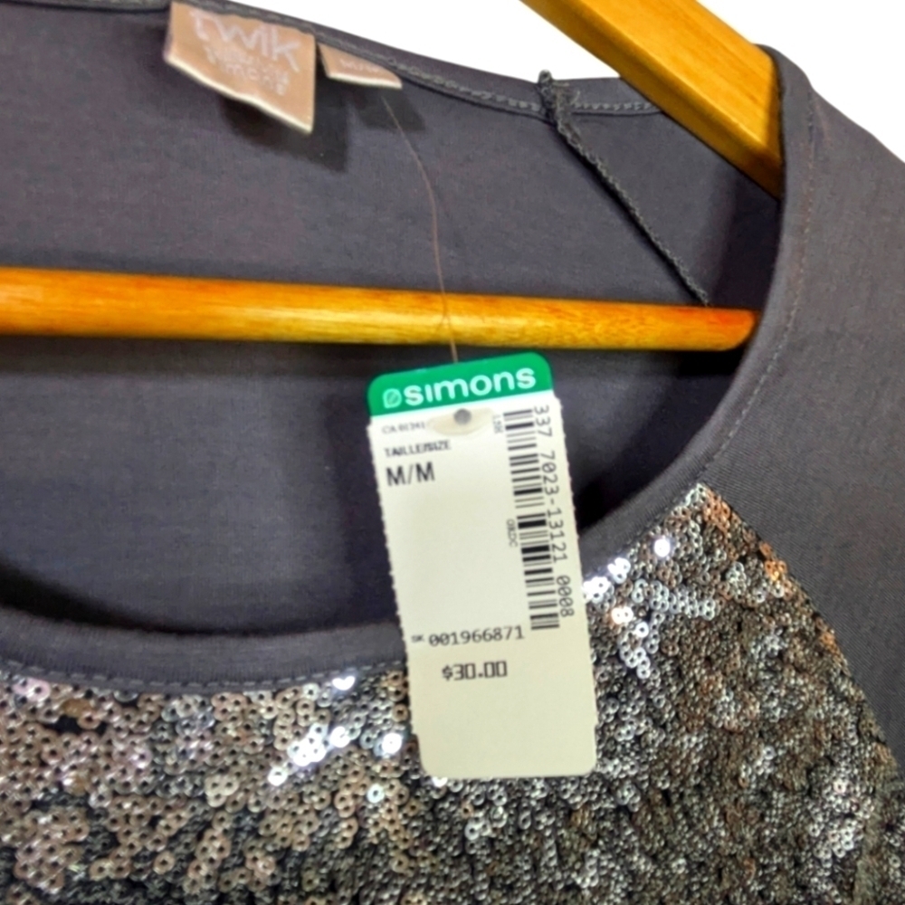 TWIK Grey and silver sequin embellished shirt Size Medium - Picture 5 of 5
